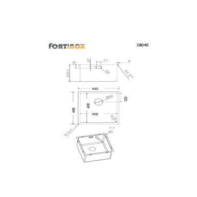 FORTINOX SQUADRO sink 44*44cm