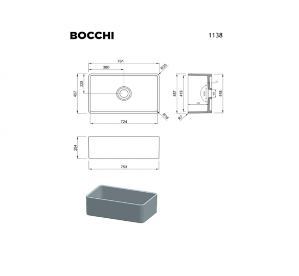 BOCCHI sink 76*46cm STAINLESS SINK