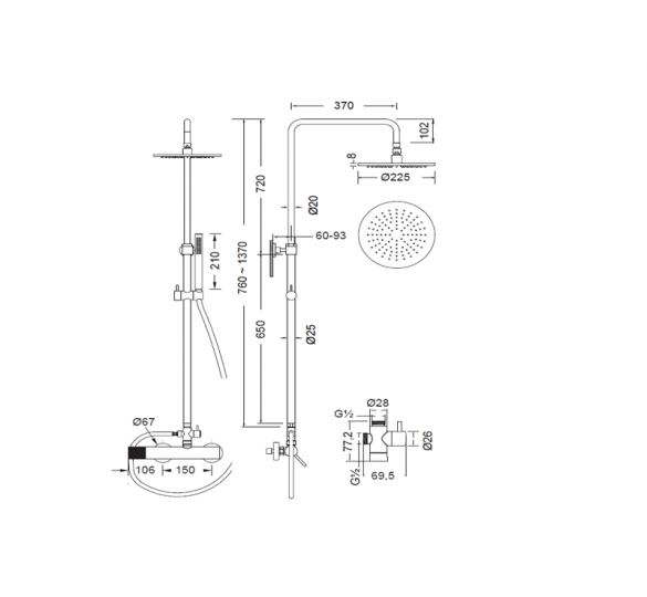 ELETTA TECNO shower with faucet column 2 outputs Inox Finish 167065-110 SHOWER COLUMNS
