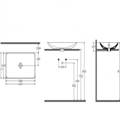 Επιτραπέζιος νιπτήρας λευκός 60 x 37,7 x 8 cm (35060)