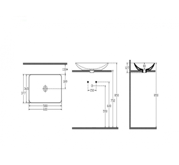 Επιτραπέζιος νιπτήρας λευκός 60 x 37,7 x 8 cm (35060) ΝΙΠΤΗΡΕΣ ΜΠΑΝΙΟΥ