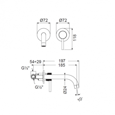 INDUSTRIAL INOX μπαταρία νιπτήρα εντοιχισμού 2 οπών ARMANDO VICARIO 512045-110