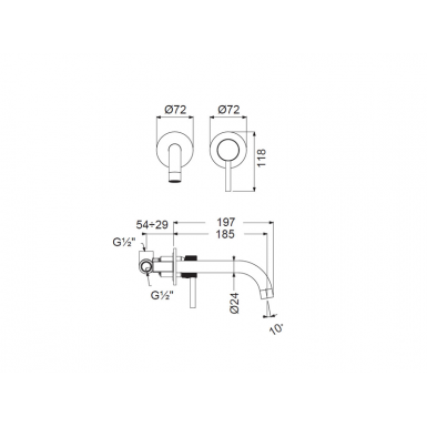 INDUSTRIAL INOX μπαταρία νιπτήρα εντοιχισμού 2 οπών ARMANDO VICARIO 512045-110