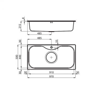 URAGANO sink 97 x 50 x 21.5 cm inlaid  cm smooth inox 18/10