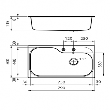 TORNADO sink 79 x 50 x 21.5 cm inlaid  cm smooth inox 18/10