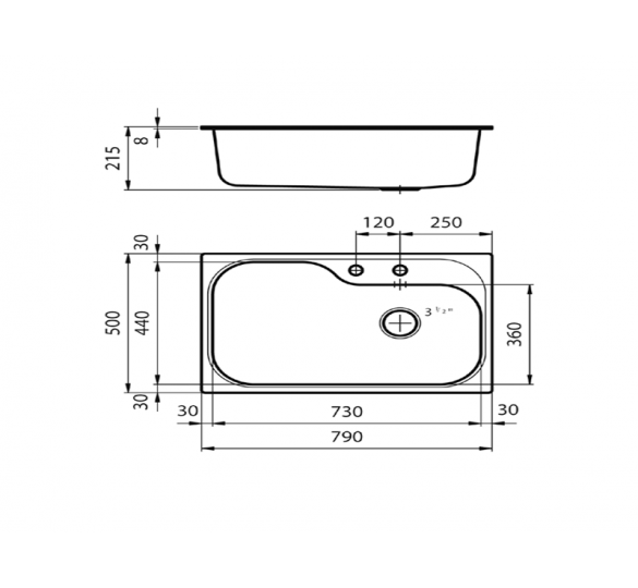 TORNADO sink 79 x 50 x 21.5 cm inlaid  cm smooth inox 18/10 STAINLESS SINK