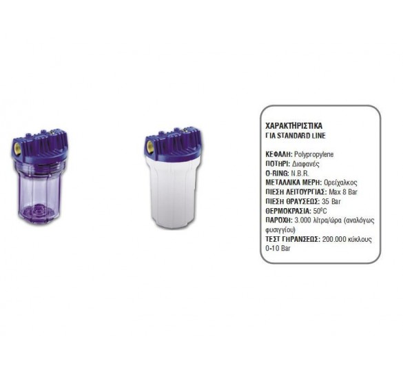 AQUA συσκευή 5'' ποτήρι  διάφανο 1/2  01-2062 συσκευές και ανταλλακτικά φίλτρων